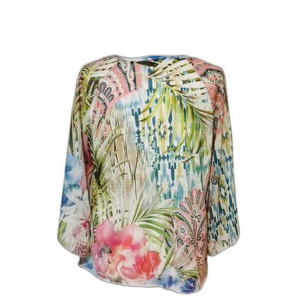 Chico's Women Size 1 US (M) Magnificent Florals Tropical Print Blouse Boho Beach - Picture 8 of 14